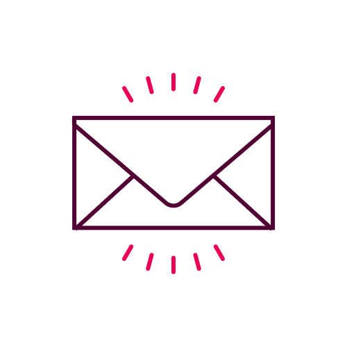 Simplified line drawing of an envelope with radiating lines around it, representing email marketing