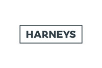 The word "HARNEYS" in bold black capital letters inside a rectangular outline