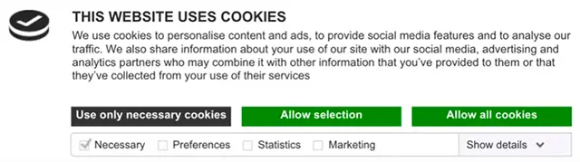 Website Cookie Consent Banner A cookie consent banner for a website, explaining cookie usage and offering options to manage cookie preferences.
