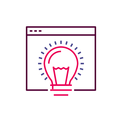 A stylised lightbulb icon inside a browser window frame, representing online creativity