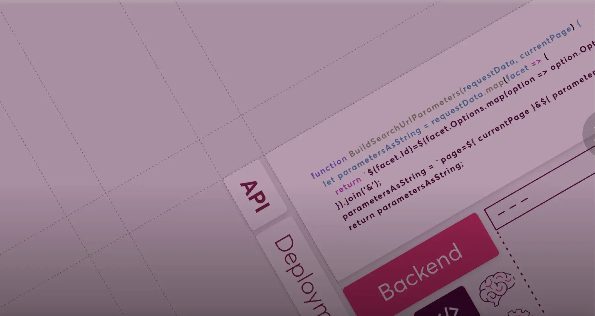 A purple-tinted image showing a portion of code related to building a search URL
