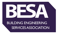The letters "BESA" in white text on a dark purple angled shape, with "BUILDING ENGINEERING SERVICES ASSOCIATION" in smaller text below