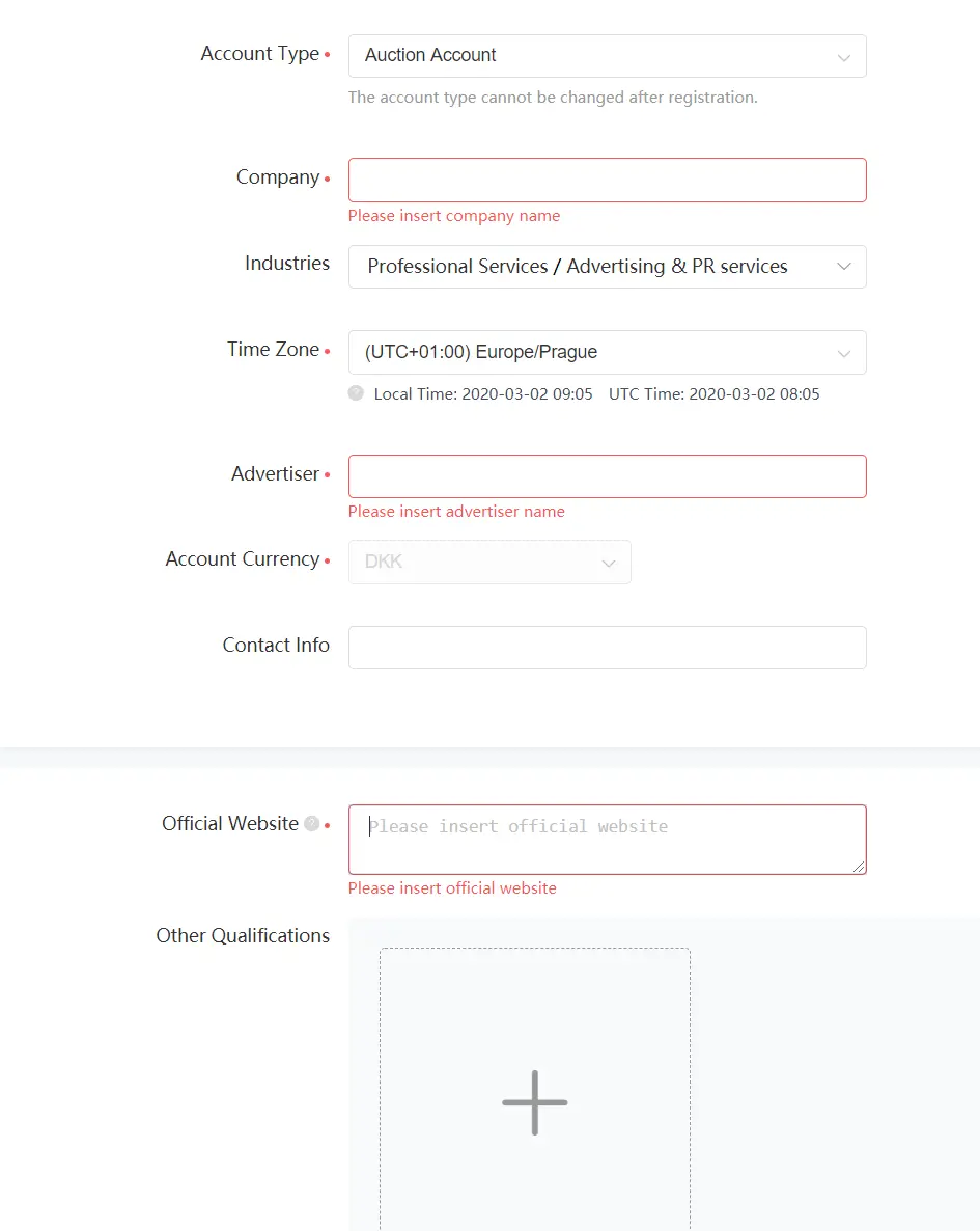 Partial view of a TikTok account registration form