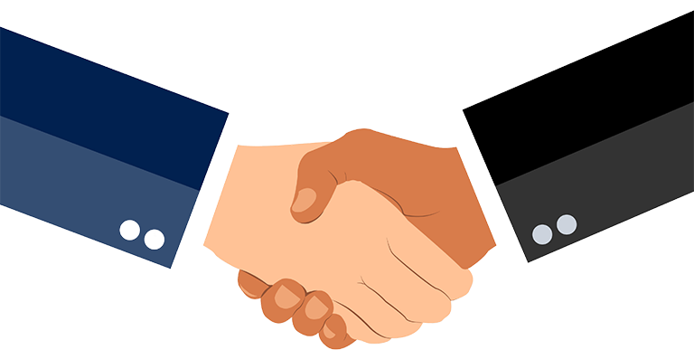  A simple vector illustration of two hands in suit sleeves shaking hands
