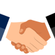 A simple vector illustration of two hands in suit sleeves shaking hands