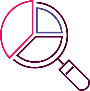 a magnifying glass diving into three sections icon