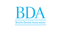  The letters "BDA" in light blue text followed by "British Dental Association" in smaller text underneath