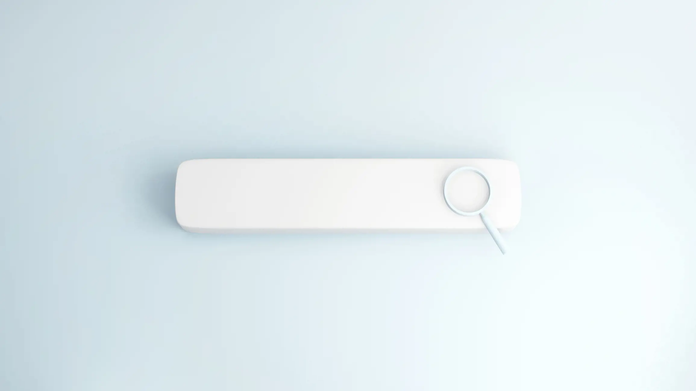 A simple, white search bar with a magnifying glass icon on a light blue background