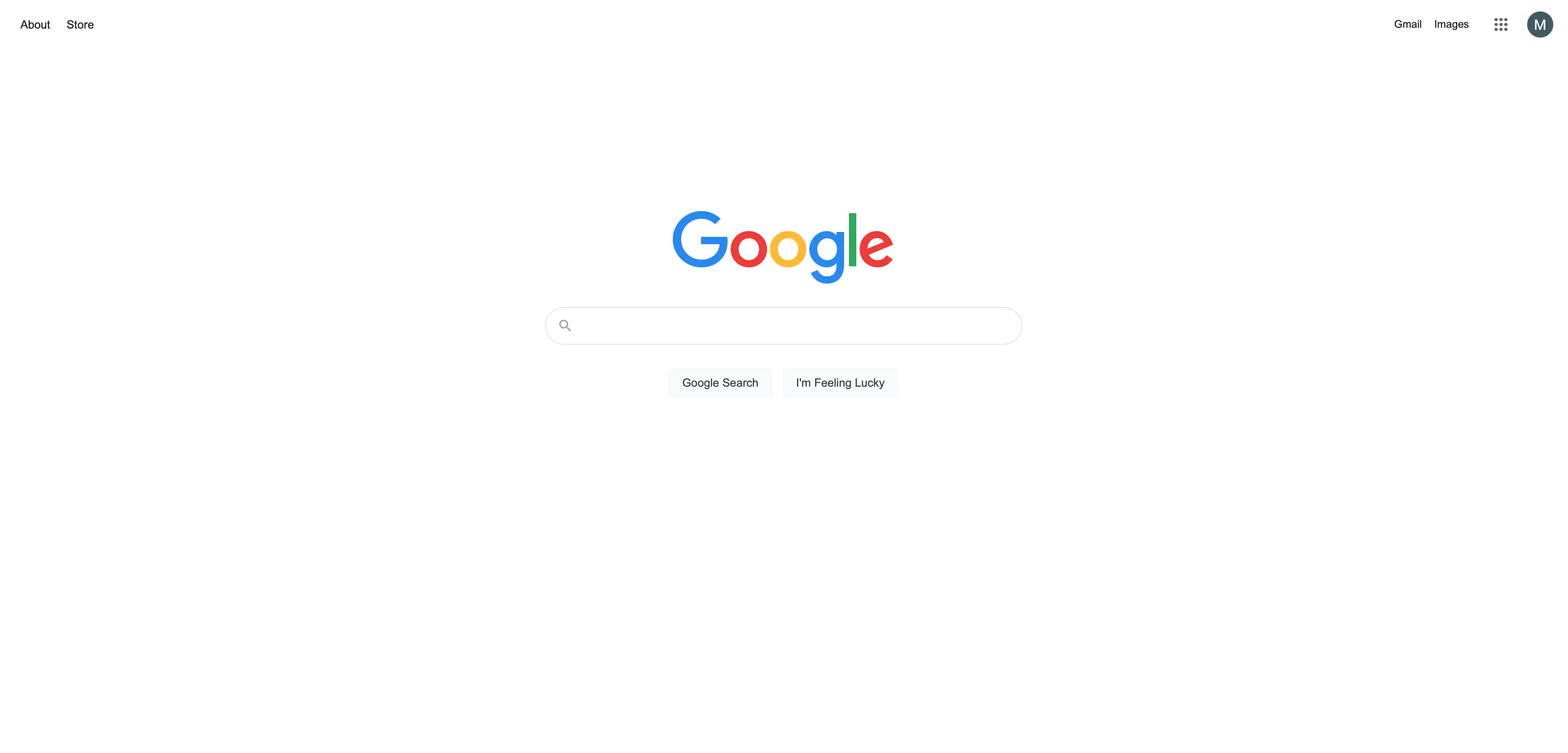  Screenshot of Google's minimalist search homepage with logo, search bar, and buttons.