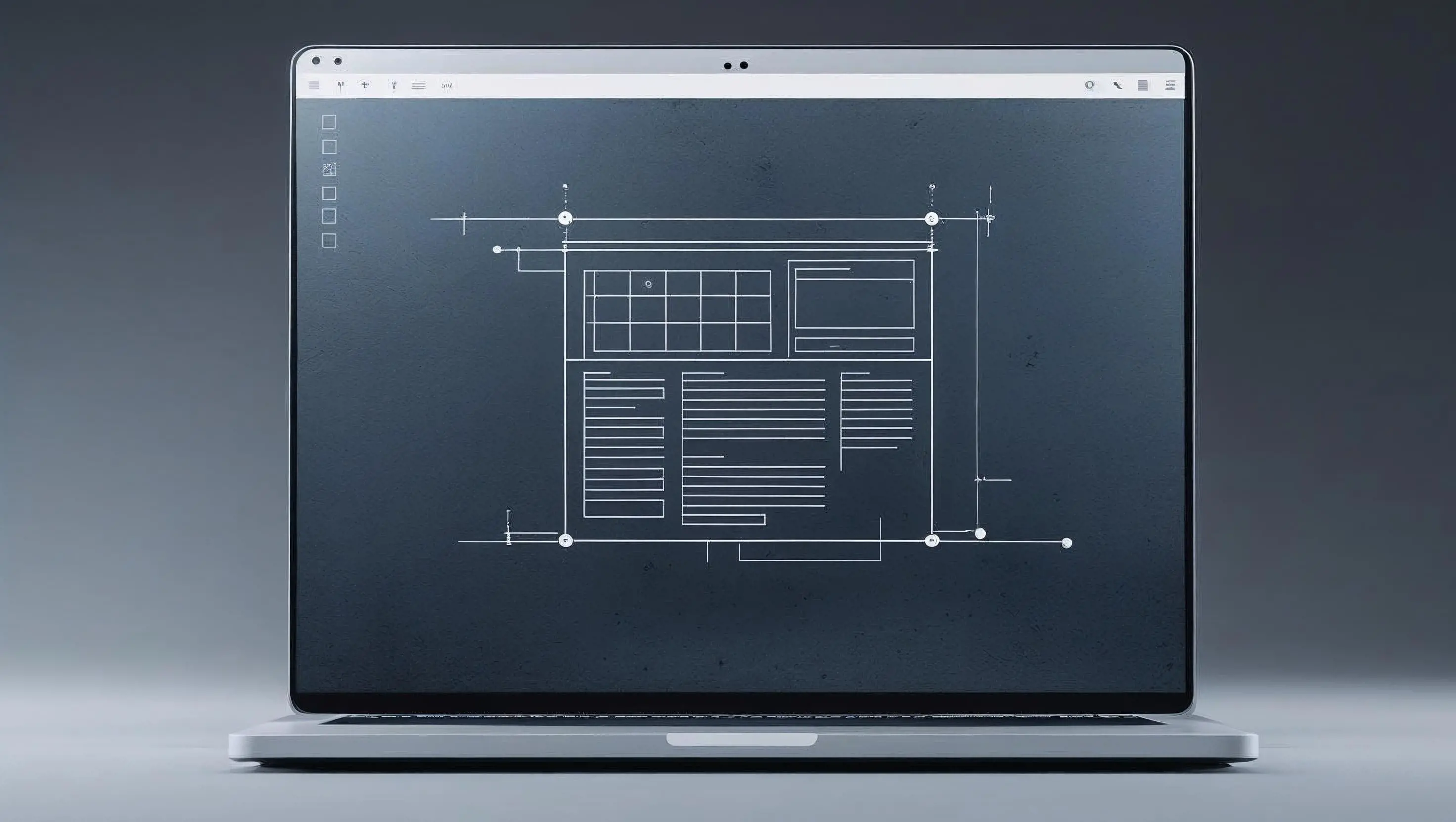 A stylised “blueprint” or architectural plan overlaid on a glowing computer screen. 